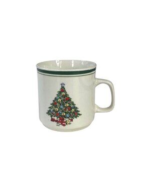 TC Christmas Tree Stoneware Coffee Mug With Green Trim Microwave Safe